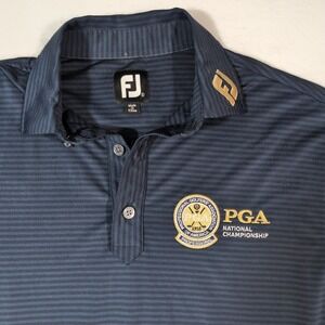 FootJoy PGA National Championship Polo Mens S Navy Blue Striped Golf Shirt Logo